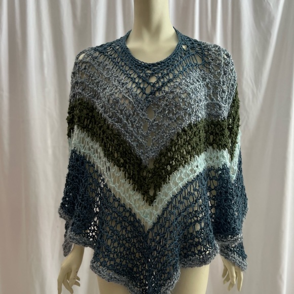 HANDMADE by designer Amity Joy, knit cape in muted tones. One Size fits all. - Picture 6 of 10